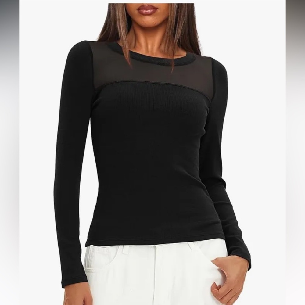 Amazon Black Long Sleeve Mesh Top